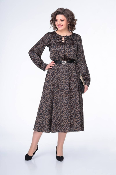 Платье коричневое шифоновое с длиной до середины голени Swallow 484 - фото 8