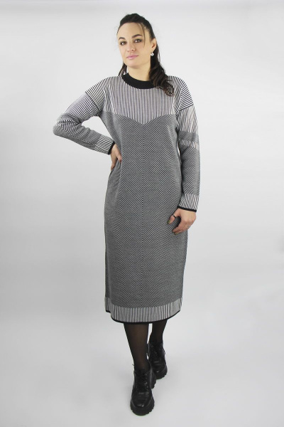 Платье приталенное из вязаного трикотажа с длинным рукавом Полесье С4486-21 1С1303-Д43 164 глубокий_черный - фото 1