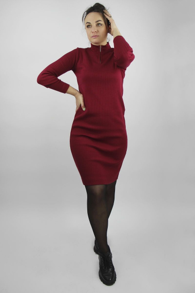 Платье зауженное вискоза хлопок с воротником-молнией Полесье С4723-20 0С2202-Д43 164 красное_вино - фото 1