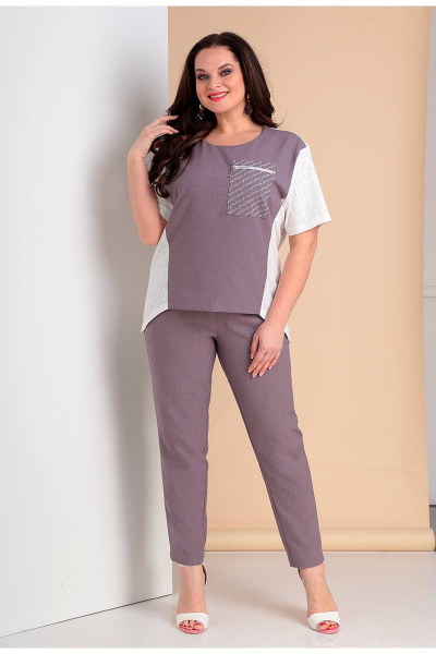 Фиолетовый блузон и брюки на резинке из текстиля Liona Style 678 лиловый - фото 1