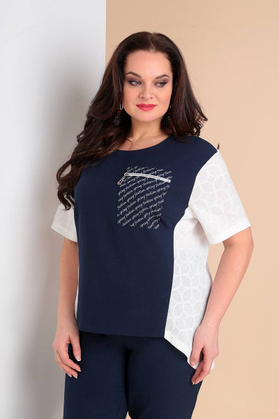 Брюки и блузон из текстиля с поясом на резинке Liona Style 678 синий - фото 2