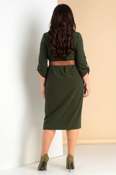 Зеленое демисезонное платье длиной 115 см с длинным рукавом Liona Style 684 хаки - фото 3