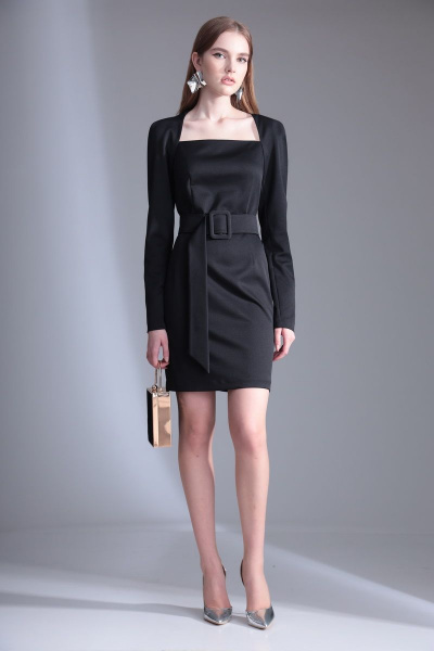 Черное приталенное платье из текстиля с молнией Орхидея 1140 черный - фото 1
