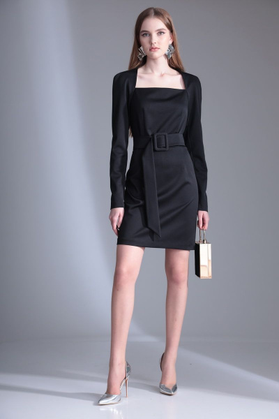 Черное приталенное платье из текстиля с молнией Орхидея 1140 черный - фото 6