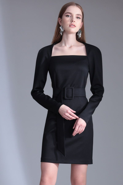 Черное приталенное платье из текстиля с молнией Орхидея 1140 черный - фото 5