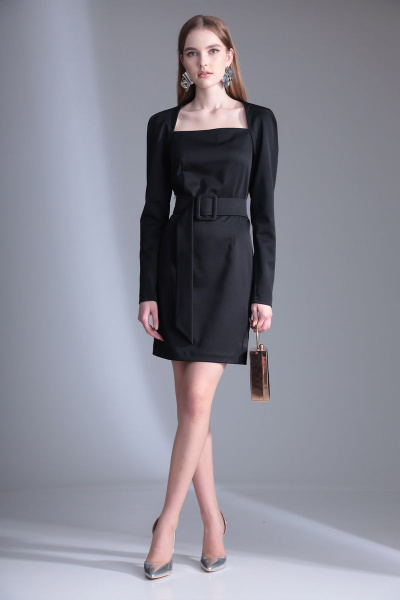 Черное приталенное платье из текстиля с молнией Орхидея 1140 черный - фото 4