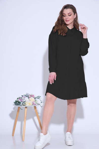 Платье-рубашка из плотного шифона с воланом Fortuna ШЖ 705 черный - фото 1