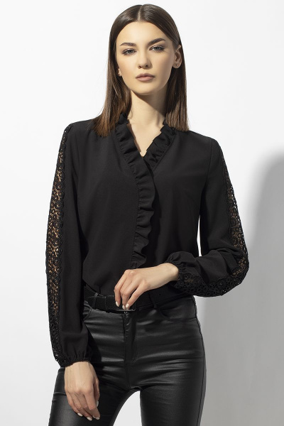 Блуза делового стиля из вискозы с кружевами VIZAVI 652 черный - фото 5