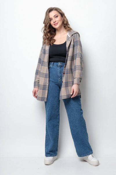 Рубашка Michel chic 767 бежевая-серая-клетка - фото 4