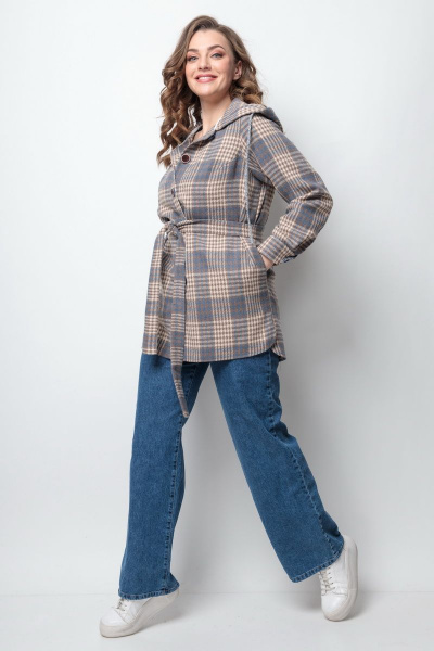 Рубашка Michel chic 767 бежевая-серая-клетка - фото 3