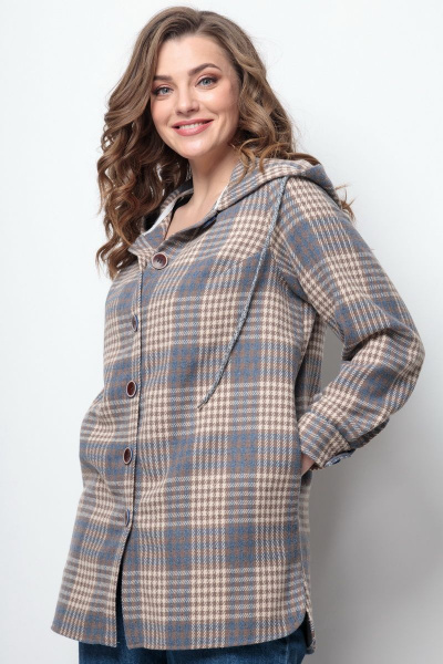Рубашка Michel chic 767 бежевая-серая-клетка - фото 2