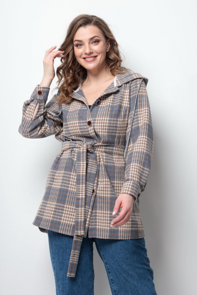 Рубашка Michel chic 767 бежевая-серая-клетка - фото 1