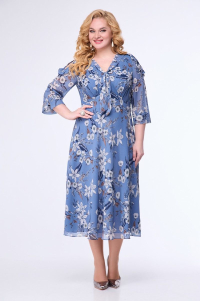 Платье приталенного силуэта с косой юбкой и вырезом капля Slaviaelit 491 деним - фото 1