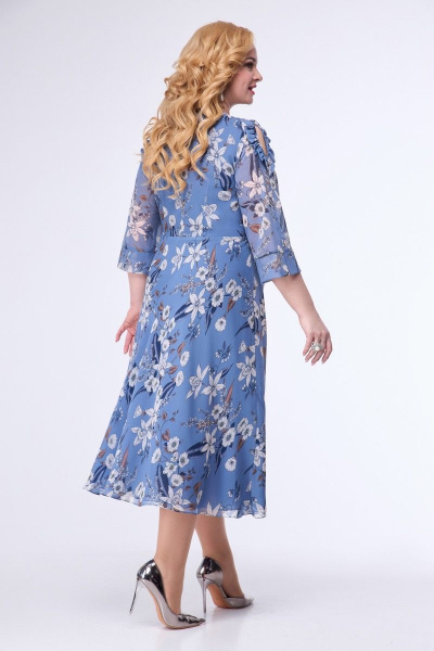 Платье приталенного силуэта с косой юбкой и вырезом капля Slaviaelit 491 деним - фото 2