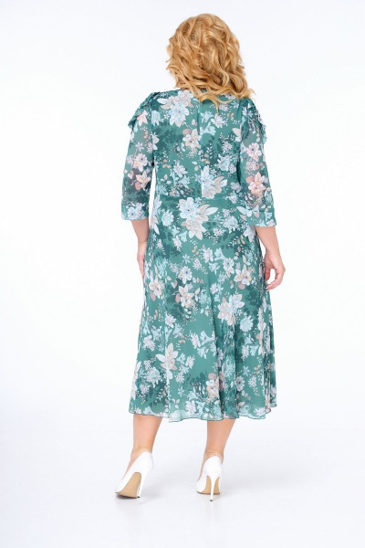 Платье приталенного силуэта с вырезом капля и пышной юбкой Slaviaelit 491 изумруд - фото 2