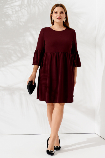 Трикотажное платье с расклешенной юбкой и длинными рукавами Панда 67980w бордовый - фото 1
