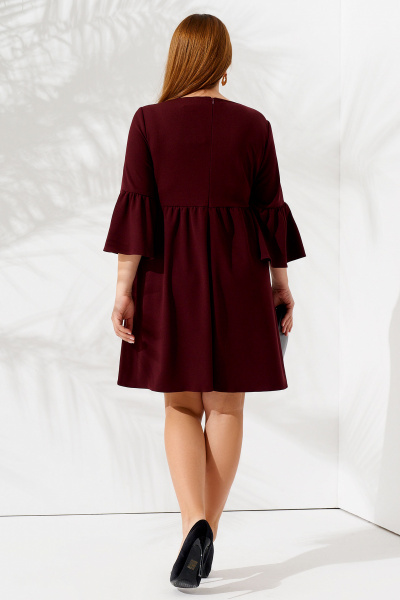 Трикотажное платье с расклешенной юбкой и длинными рукавами Панда 67980w бордовый - фото 2