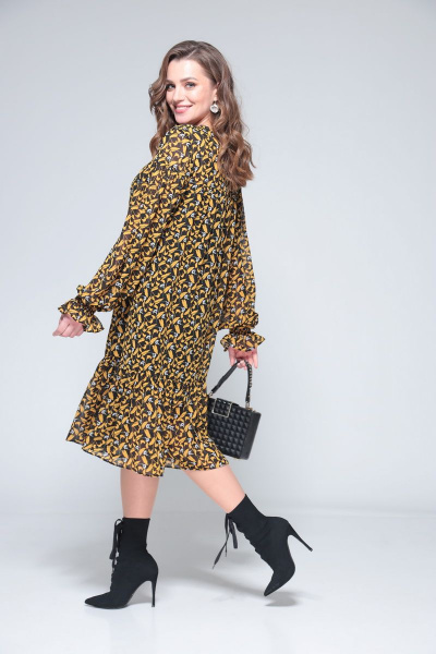 Трикотажное платье с воланом и шифоновой вставкой ALEZA 1061 - фото 2