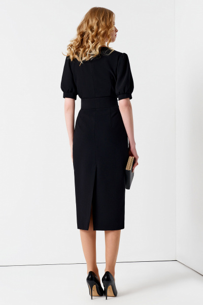 Платье с объемными рукавами и поясом-бантом из текстиля Панда 89980w черный - фото 3