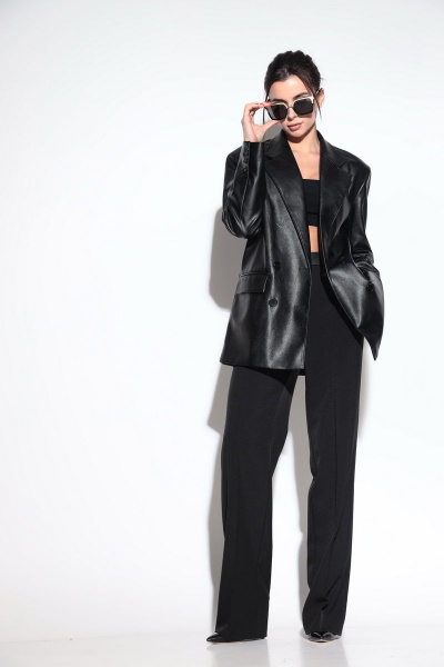 Пиджак женский из эко-кожи приталенный нарядный SILVERSPICE S-2105 - фото 7