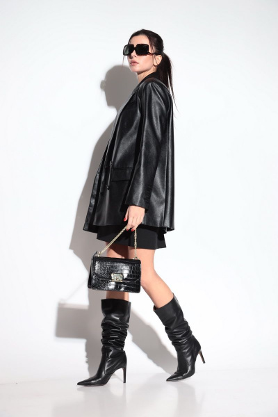 Пиджак женский из эко-кожи приталенный нарядный SILVERSPICE S-2105 - фото 3