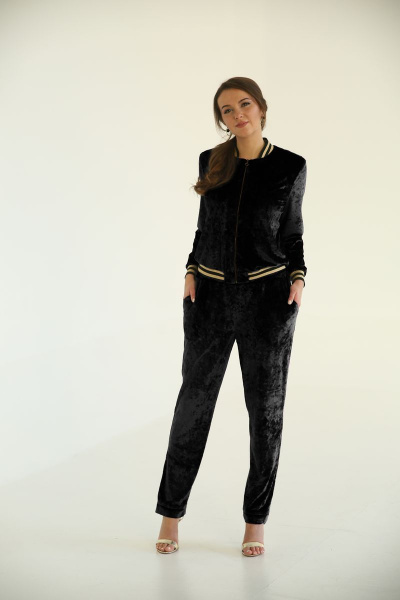 Бомберы и брюки в стиле спорт-шик из трикотаж Edibor 2006/1 черный - фото 1