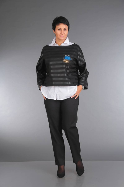 Демисезонный брючный костюм 3-в-1 из текстиля и трикотажа ZigzagStyle 290 черный/полоска - фото 4