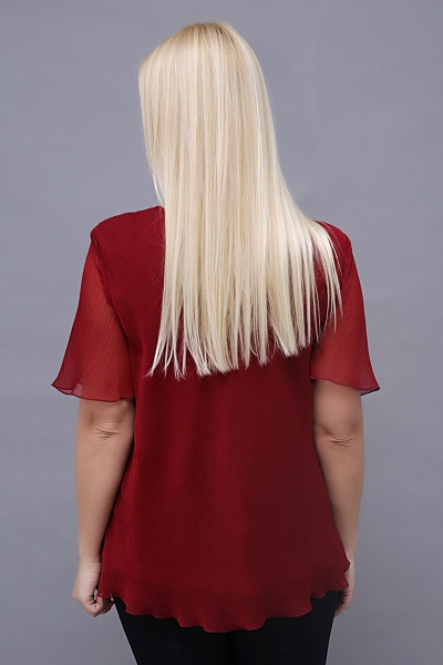 Праздничная блуза из легкой ткани с кружевной вставкой Avila 0597 бордовый - фото 3