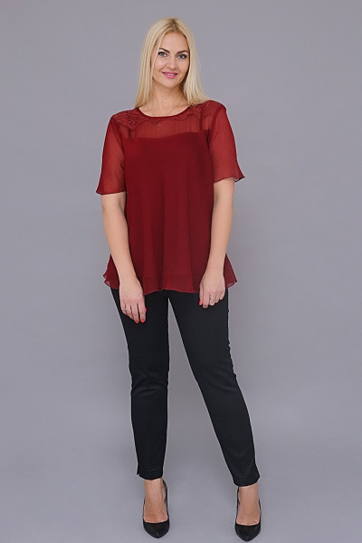 Праздничная блуза из легкой ткани с кружевной вставкой Avila 0597 бордовый - фото 4