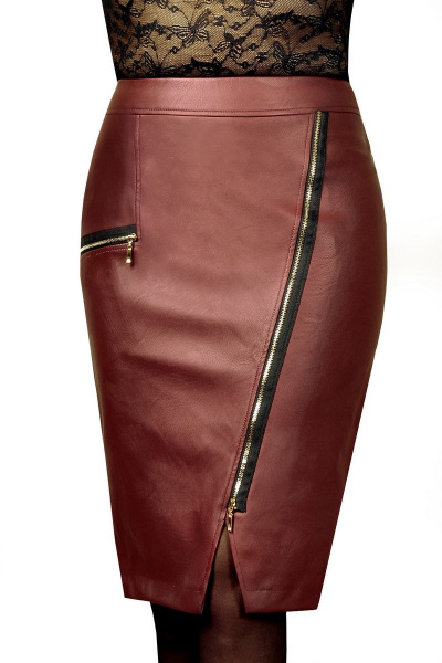 Юбка-карандаш из экокожи с декоративными молниями Klever 379 марсала - фото 1