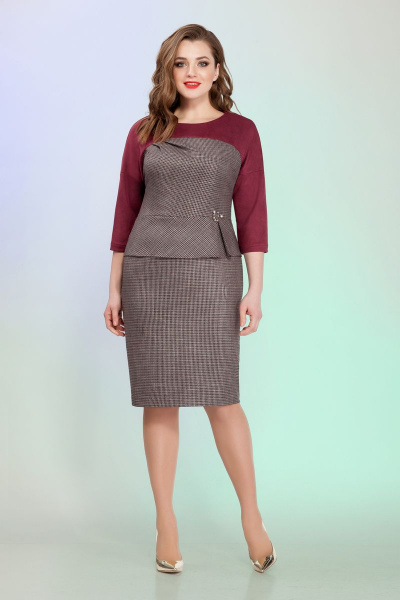 Платье деловое с кокеткой и складками из текстиля для демисезона Vitol Fashion В-1003/1 - фото 1