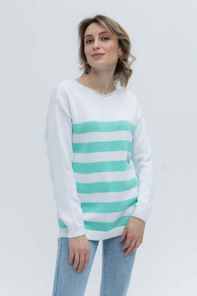 Демисезонный хлопковый джемпер белый классика Romgil 680ХТЗ белый,мятный - фото 6