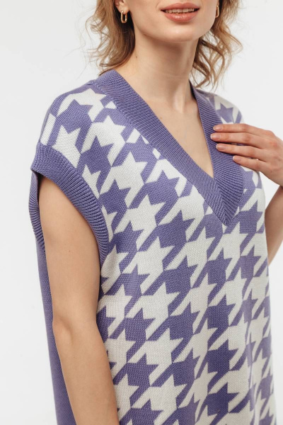 Жилет вязаный в гусиную лапку с шерстью на каждый день Romgil 686ШТЗ сиреневый,молочный - фото 3