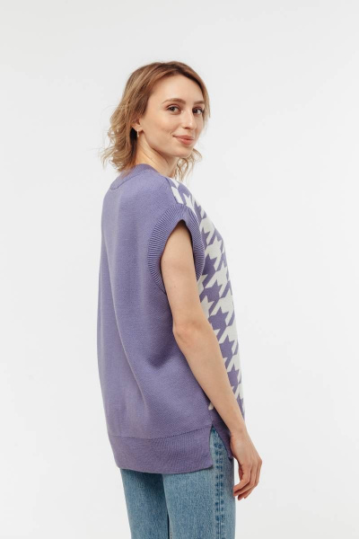 Жилет вязаный в гусиную лапку с шерстью на каждый день Romgil 686ШТЗ сиреневый,молочный - фото 2