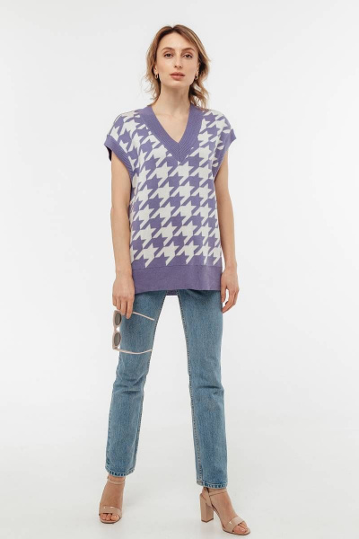 Жилет вязаный в гусиную лапку с шерстью на каждый день Romgil 686ШТЗ сиреневый,молочный - фото 4