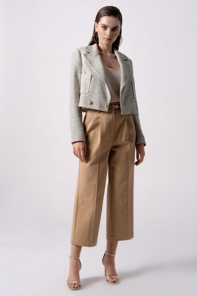 Демисезонные бежевые брюки из текстиля DAVYDOV 6098 - фото 1
