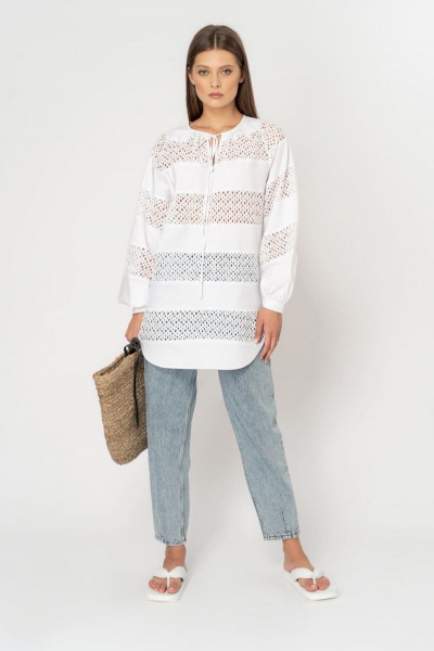 Блуза летняя на каждый день из кружева и хлопка Elema 2К-11873-1-170 белый - фото 1