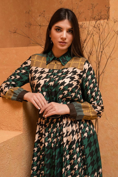 Демисезонное зеленое платье из вискозы и текстиля Elema 5К-10467-1-170 принт - фото 2