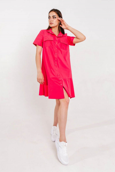 Розовое летнее платье с карманами и воланом Atelero 1018 фуксия - фото 1