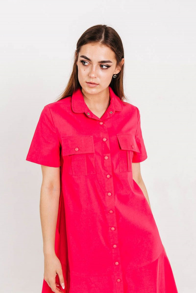 Розовое летнее платье с карманами и воланом Atelero 1018 фуксия - фото 4