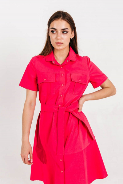 Розовое летнее платье с карманами и воланом Atelero 1018 фуксия - фото 2