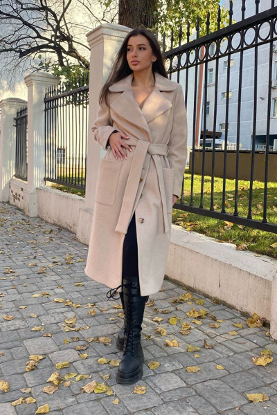 Классическое пальто из пальтовой ткани с отложным воротником Atelero 1034 бежевый - фото 1