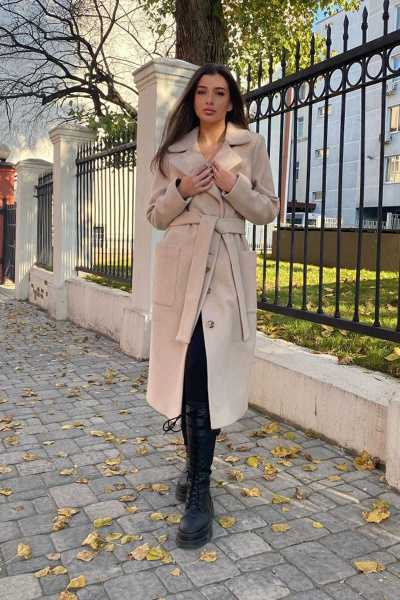 Классическое пальто из пальтовой ткани с отложным воротником Atelero 1034 бежевый - фото 2