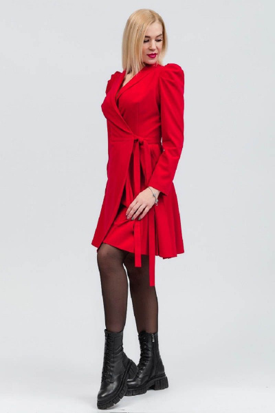 Красное платье на запах с вытачками и складками Atelero 1052 красный - фото 2