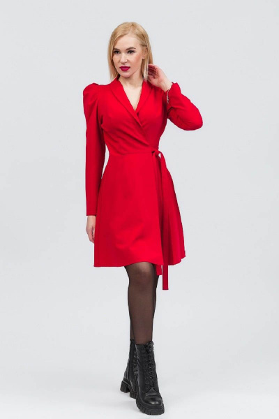 Красное платье на запах с вытачками и складками Atelero 1052 красный - фото 1