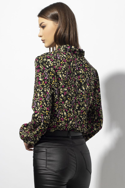 Блуза прямого силуэта из вискозы с рюшей VIZAVI 664 черный - фото 6