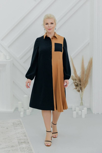 Платье на каждый день демисезонное с длинным рукавом ASV 2484 черно-коричневый - фото 7