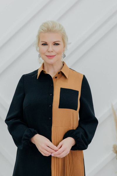 Платье на каждый день демисезонное с длинным рукавом ASV 2484 черно-коричневый - фото 4