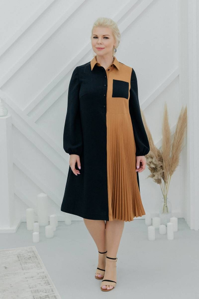 Платье на каждый день демисезонное с длинным рукавом ASV 2484 черно-коричневый - фото 6