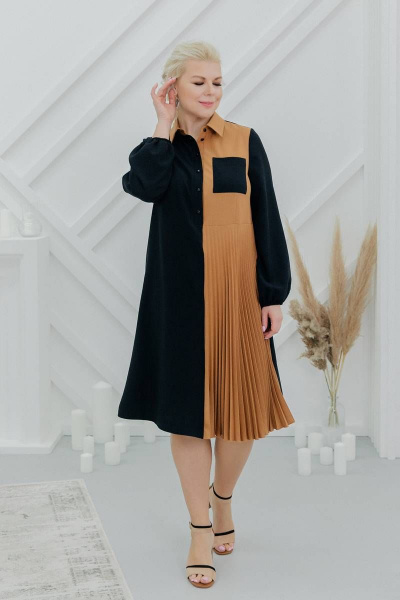 Платье на каждый день демисезонное с длинным рукавом ASV 2484 черно-коричневый - фото 5